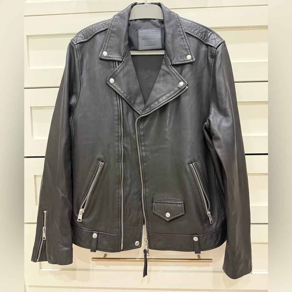 AllSaints Men’s Black Leather Biker Jacket